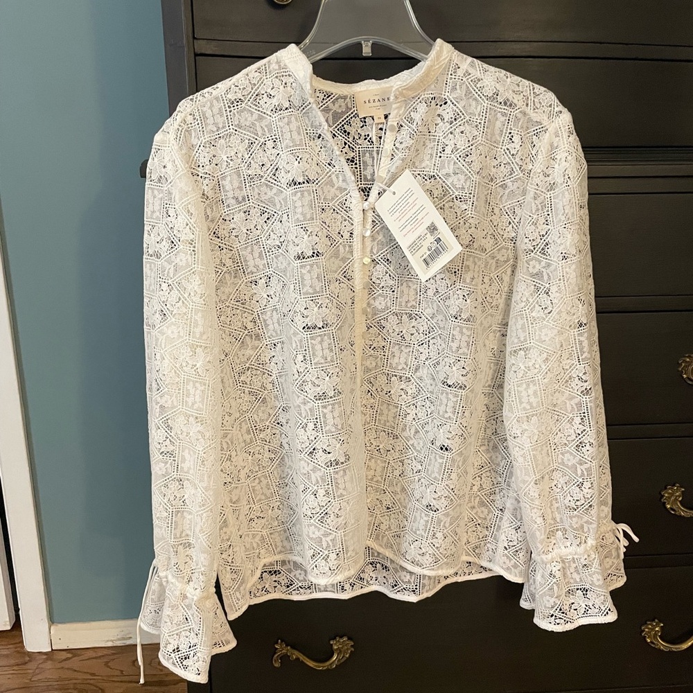 NWT Sezane Faria Shirt Blouse Top Lace US sz 6 FR 38